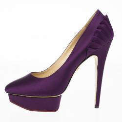 Pre Owned Charlotte Olympia Purple Paloma Fan-pleat Satin Pumps Size 41