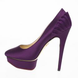 Pre Owned Charlotte Olympia Purple Paloma Fan-pleat Satin Pumps Size 41