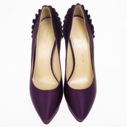 Pre Owned Charlotte Olympia Purple Paloma Fan-pleat Satin Pumps Size 41