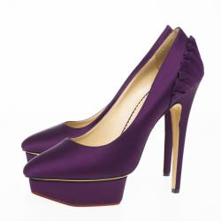Pre Owned Charlotte Olympia Purple Paloma Fan-pleat Satin Pumps Size 41