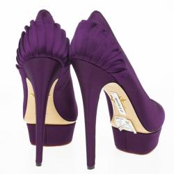 Pre Owned Charlotte Olympia Purple Paloma Fan-pleat Satin Pumps Size 41
