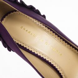 Pre Owned Charlotte Olympia Purple Paloma Fan-pleat Satin Pumps Size 41