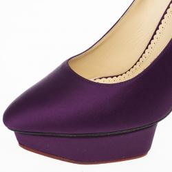 Pre Owned Charlotte Olympia Purple Paloma Fan-pleat Satin Pumps Size 41