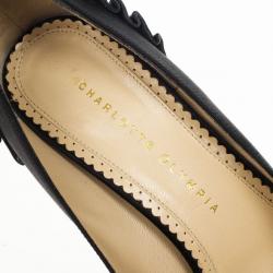 Pre Owned Charlotte Olympia Black Paloma Fan-pleat Satin Pumps Size 39.5