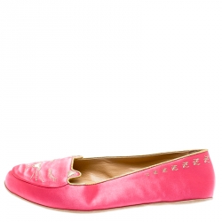 Pre Owned Charlotte Olympia Pink Satin Cat Nap Slipper Set L