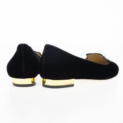 Pre Owned Charlotte Olympia Kitty Embroidered Velvet Flats Size 37