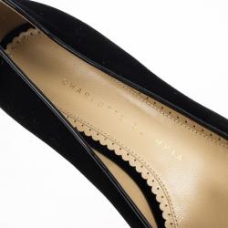 Pre Owned Charlotte Olympia Kitty Embroidered Velvet Flats Size 37