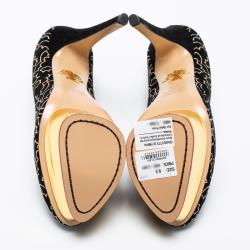 Pre Owned Charlotte Olympia Black Suede Midnight Dolly Bat Embroidered Platform Pumps Size 39