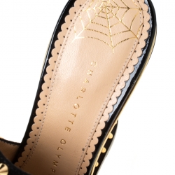 Pre Owned Charlotte Olympia Black Suede Gail Floral Embroidered Open Toe Wedge Sandals Size 39.5