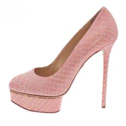 Pre Owned Charlotte Olympia Pink Python Priscilla Platform Pumps Size 40