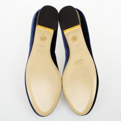 Pre Owned Charlotte Olympia Kitty Embroidered Velvet Flats Size 39.5