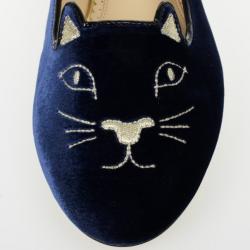 Pre Owned Charlotte Olympia Kitty Embroidered Velvet Flats Size 39.5