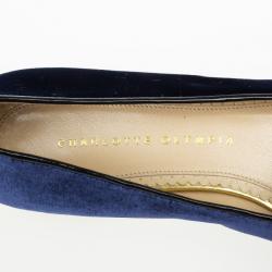 Pre Owned Charlotte Olympia Kitty Embroidered Velvet Flats Size 39.5