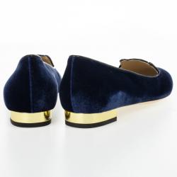 Pre Owned Charlotte Olympia Kitty Embroidered Velvet Flats Size 39.5