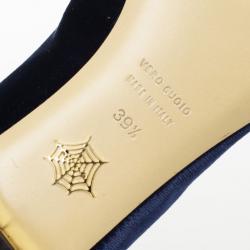 Pre Owned Charlotte Olympia Kitty Embroidered Velvet Flats Size 39.5