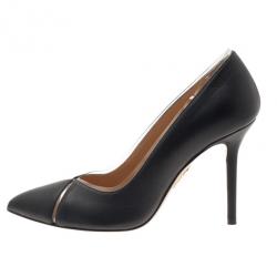 Pre Owned Charlotte Olympia Black Leather PVC Trimmed Natalie Pumps Size 38