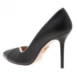 Pre Owned Charlotte Olympia Black Leather PVC Trimmed Natalie Pumps Size 38