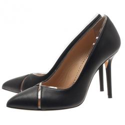 Pre Owned Charlotte Olympia Black Leather PVC Trimmed Natalie Pumps Size 38