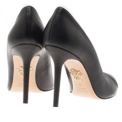 Pre Owned Charlotte Olympia Black Leather PVC Trimmed Natalie Pumps Size 38
