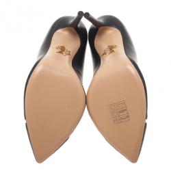 Pre Owned Charlotte Olympia Black Leather PVC Trimmed Natalie Pumps Size 38