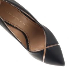 Pre Owned Charlotte Olympia Black Leather PVC Trimmed Natalie Pumps Size 38