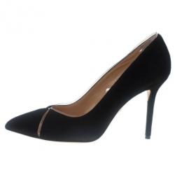 Pre Owned Charlotte Olympia Black Suede PVC Trimmed Natalie Pumps Size 40