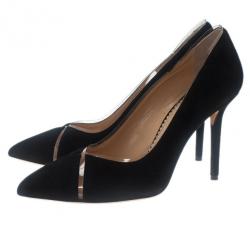 Pre Owned Charlotte Olympia Black Suede PVC Trimmed Natalie Pumps Size 40