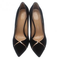 Pre Owned Charlotte Olympia Black Suede PVC Trimmed Natalie Pumps Size 40