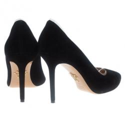 Pre Owned Charlotte Olympia Black Suede PVC Trimmed Natalie Pumps Size 40