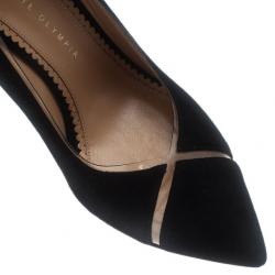 Pre Owned Charlotte Olympia Black Suede PVC Trimmed Natalie Pumps Size 40