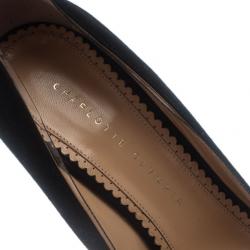 Pre Owned Charlotte Olympia Black Suede PVC Trimmed Natalie Pumps Size 40