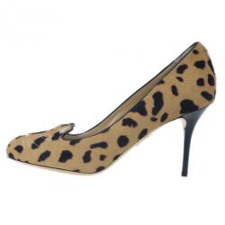 Pre Owned Charlotte Olympia Leopard Pony Hair Kitty Embroidered Pumps Size 39