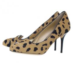 Pre Owned Charlotte Olympia Leopard Pony Hair Kitty Embroidered Pumps Size 39