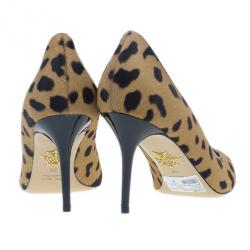 Pre Owned Charlotte Olympia Leopard Pony Hair Kitty Embroidered Pumps Size 39