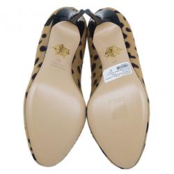 Pre Owned Charlotte Olympia Leopard Pony Hair Kitty Embroidered Pumps Size 39