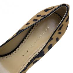 Pre Owned Charlotte Olympia Leopard Pony Hair Kitty Embroidered Pumps Size 39