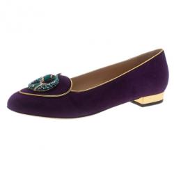 Pre Owned Charlotte Olympia Purple Suede Pisces Smoking Slippers Size 40