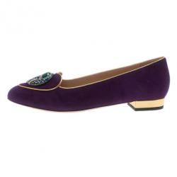 Pre Owned Charlotte Olympia Purple Suede Pisces Smoking Slippers Size 40