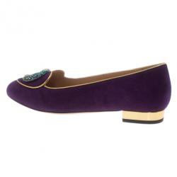 Pre Owned Charlotte Olympia Purple Suede Pisces Smoking Slippers Size 40