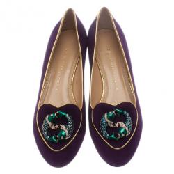 Pre Owned Charlotte Olympia Purple Suede Pisces Smoking Slippers Size 40