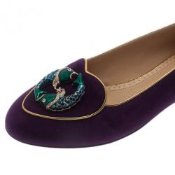 Pre Owned Charlotte Olympia Purple Suede Pisces Smoking Slippers Size 40