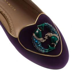 Pre Owned Charlotte Olympia Purple Suede Pisces Smoking Slippers Size 40