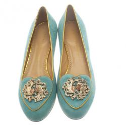 Pre Owned Charlotte Olympia Light Blue Suede Gemini Smoking Slippers Size 39.5