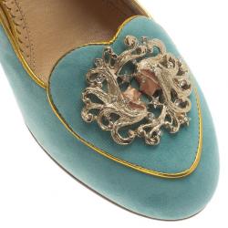 Pre Owned Charlotte Olympia Light Blue Suede Gemini Smoking Slippers Size 39.5
