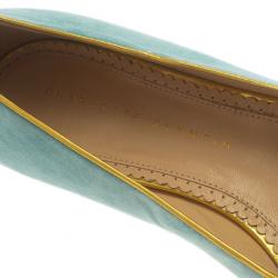 Pre Owned Charlotte Olympia Light Blue Suede Gemini Smoking Slippers Size 39.5