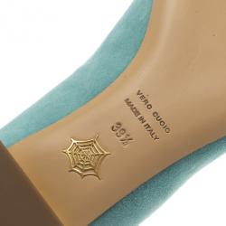 Pre Owned Charlotte Olympia Light Blue Suede Gemini Smoking Slippers Size 39.5