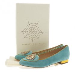 Pre Owned Charlotte Olympia Light Blue Suede Gemini Smoking Slippers Size 39.5