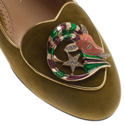 Pre Owned Charlotte Olympia Green Suede Capricorn Smoking Slippers Size 38.5