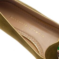 Pre Owned Charlotte Olympia Green Suede Capricorn Smoking Slippers Size 38.5