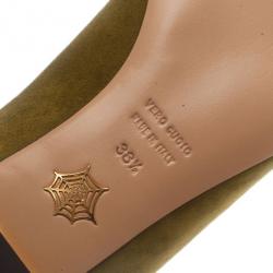 Pre Owned Charlotte Olympia Green Suede Capricorn Smoking Slippers Size 38.5